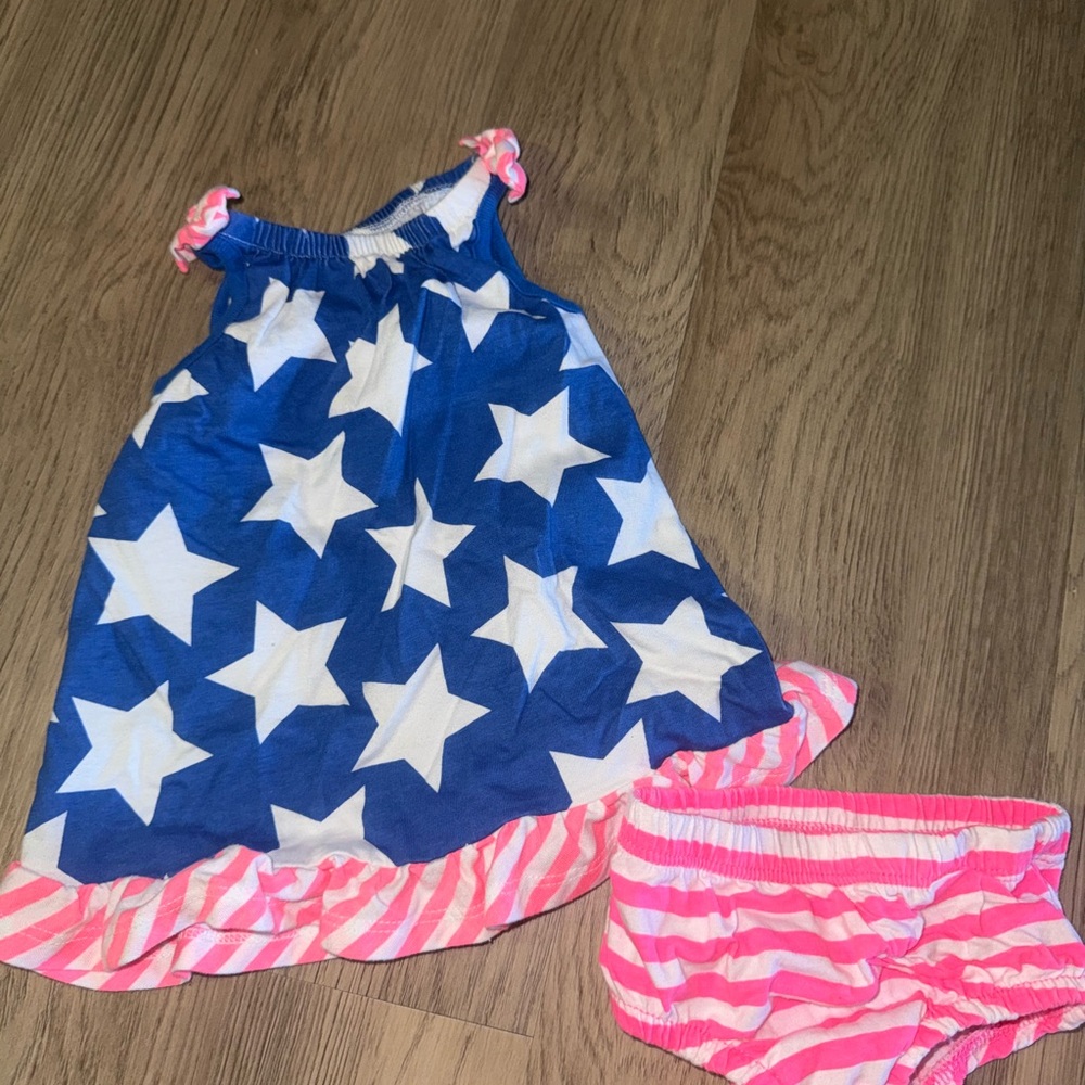Circo Blue and White Star Dress with Pink‎ Stripes